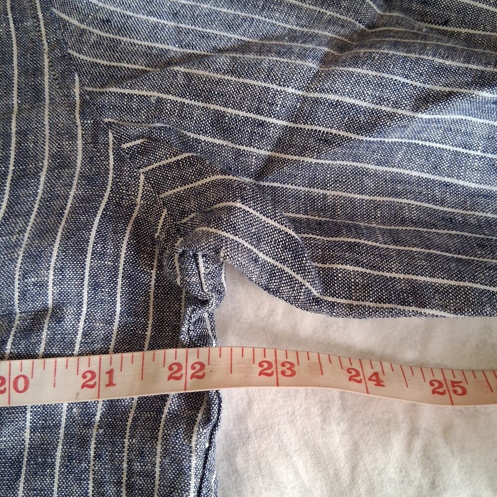 Quince Blue 100% euro linen chambray striped button up blouse women's Large NWT - Picture 4 of 9